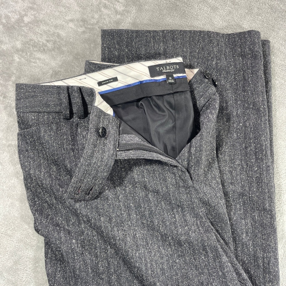 Talbots Signature Flare Pants Women 16 Gray Herringbone Wide‎ Leg Trousers